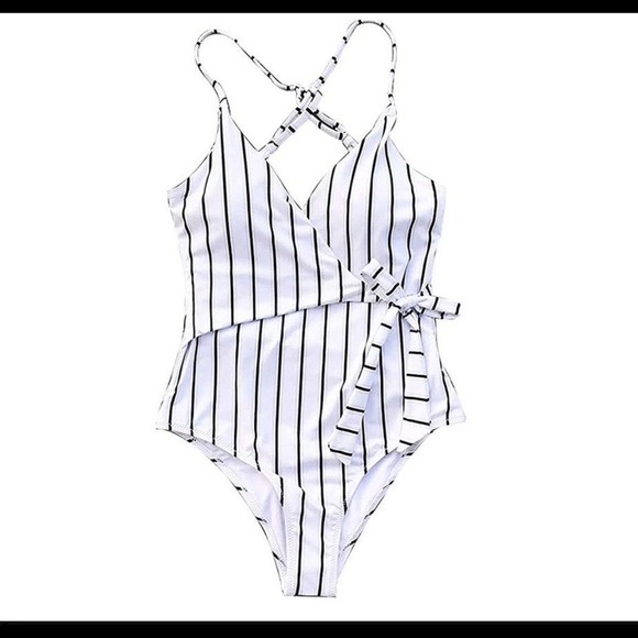Cupshe Other - Cupshe NWT “Stay Young” Stripe One-piece Wrap Swimsuit Med